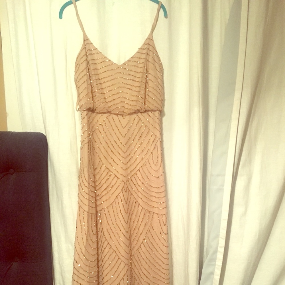 Champagne/Gold Beaded Gown Worn Once!Wedding, Prom